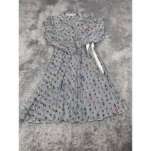 Vtg MS Chaus Dress Womans 10 Gray Polkadot Flare Ruffle Lagenlook Cottage Core
